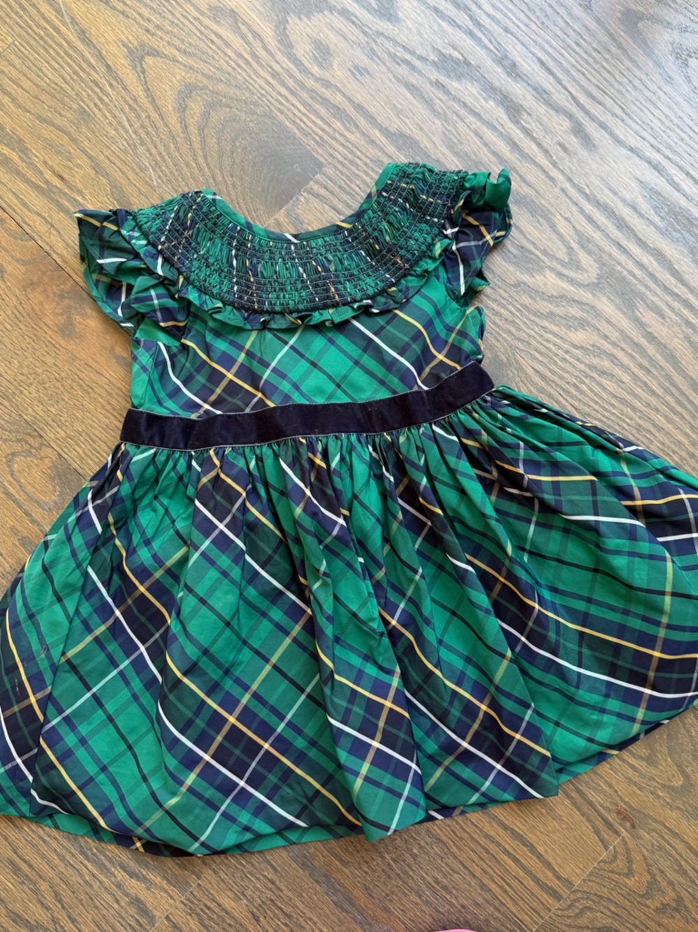 Janie and Jack Emerald Green Dress with Navy Plaid Trim
